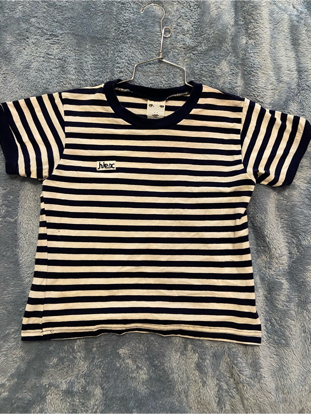 VINTAGE X GIRL  Navy & White Striped Short Sleeve Tee CropTop